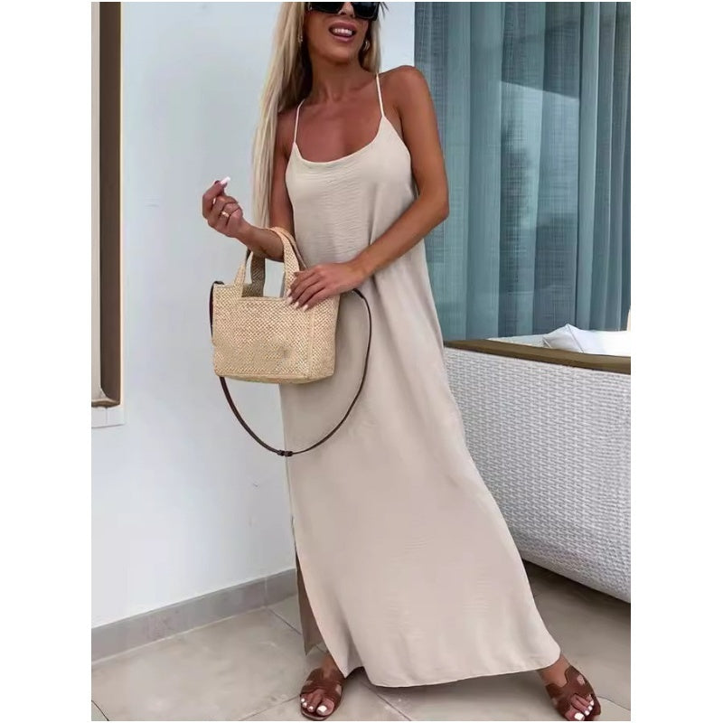 Elegant Spaghetti Strap Maxi Dress with Side Slit
