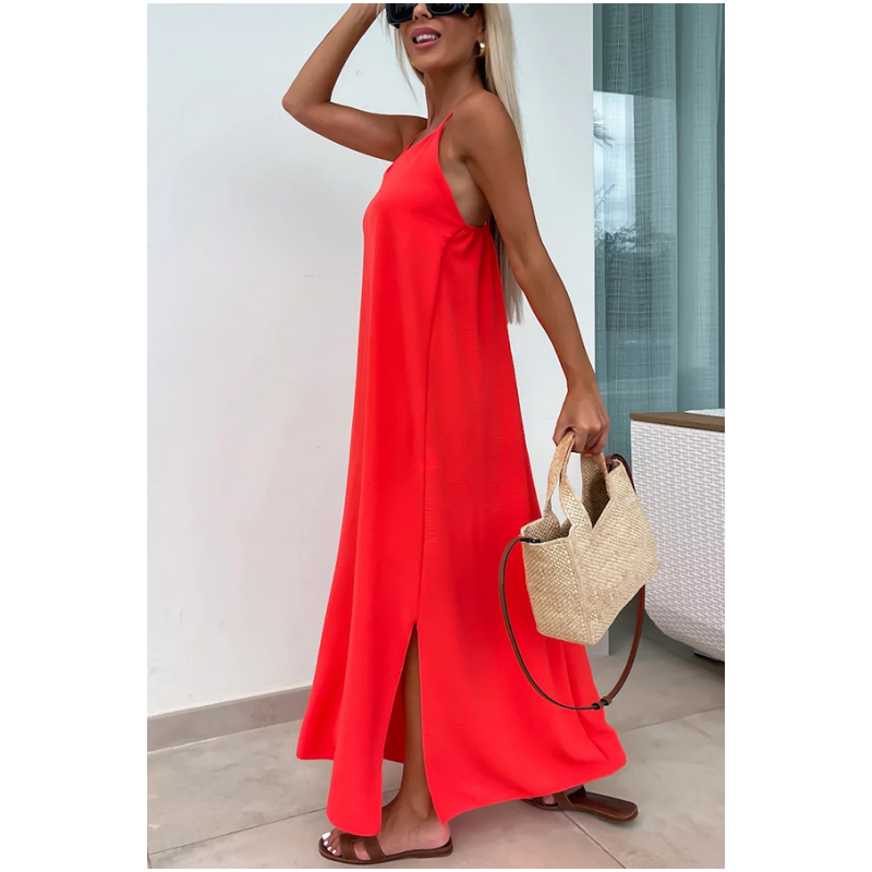 Elegant Spaghetti Strap Maxi Dress with Side Slit