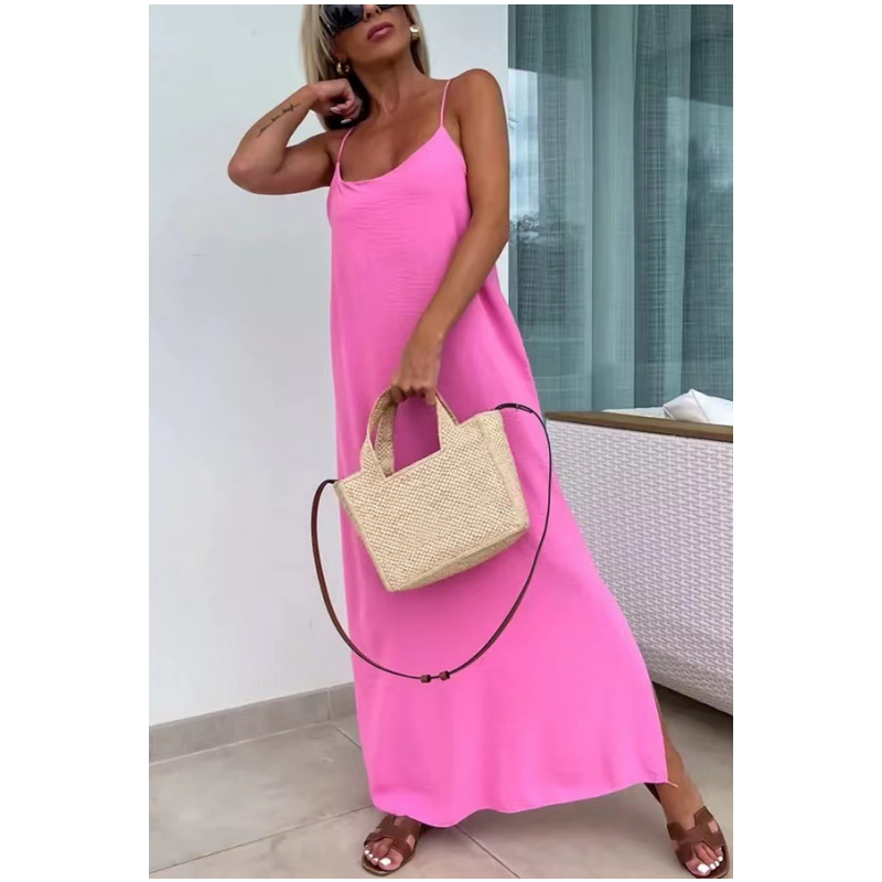 Elegant Spaghetti Strap Maxi Dress with Side Slit