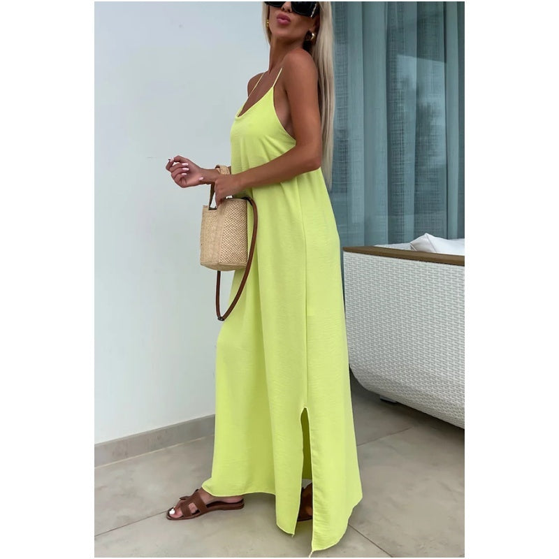 Elegant Spaghetti Strap Maxi Dress with Side Slit