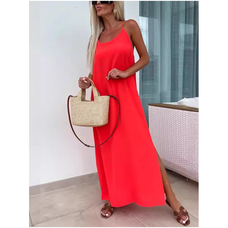 Elegant Spaghetti Strap Maxi Dress with Side Slit