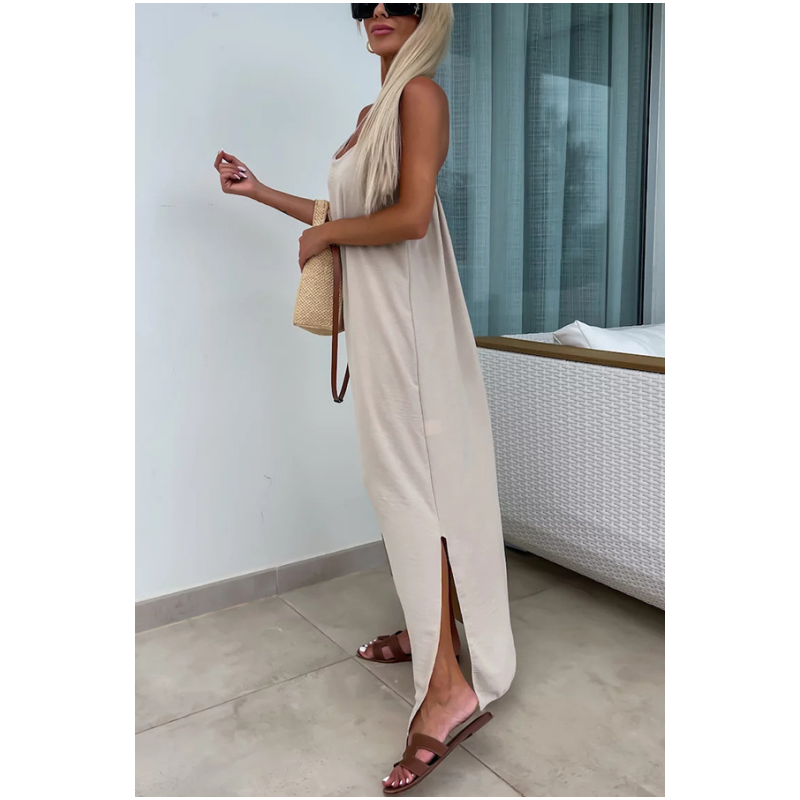 Elegant Spaghetti Strap Maxi Dress with Side Slit