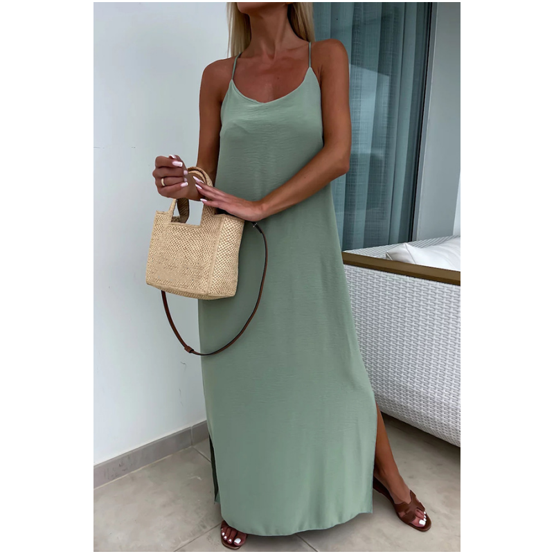 Elegant Spaghetti Strap Maxi Dress with Side Slit