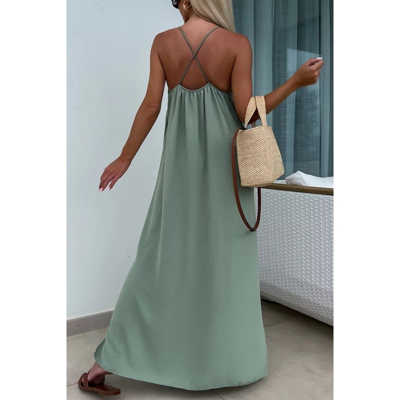 Elegant Spaghetti Strap Maxi Dress with Side Slit