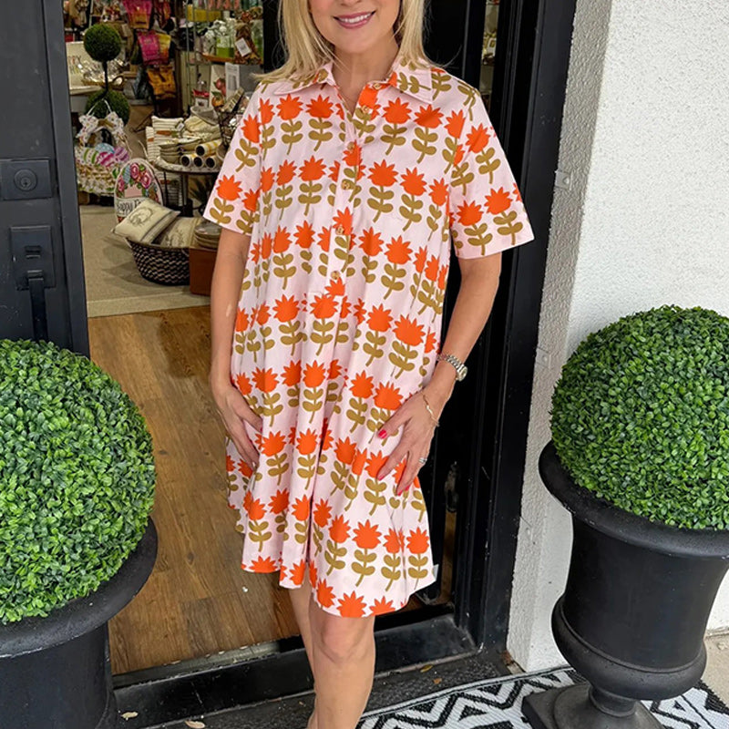 Women's Vintage Floral Print Short Sleeve Dress