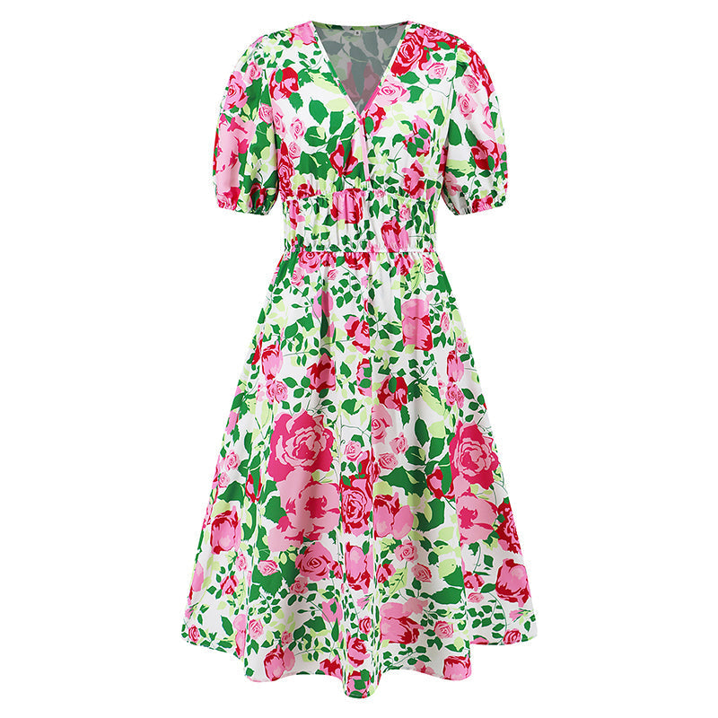 Women's V-Neck Printed Casual Dress