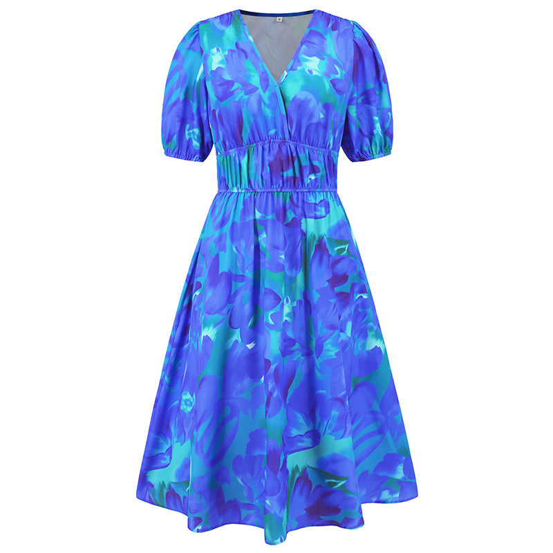 Women's V-Neck Printed Casual Dress