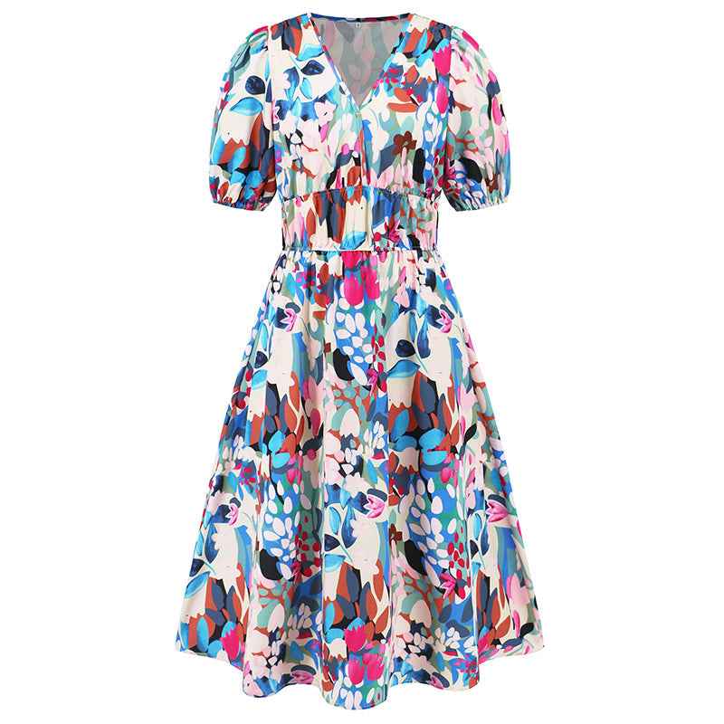 Women's V-Neck Printed Casual Dress